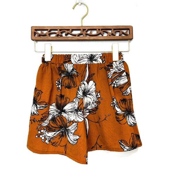 Unbranded Pants - Floral Mustard Yellow Shorts Pull On Casual Elastic White/Gold Festival Boho S